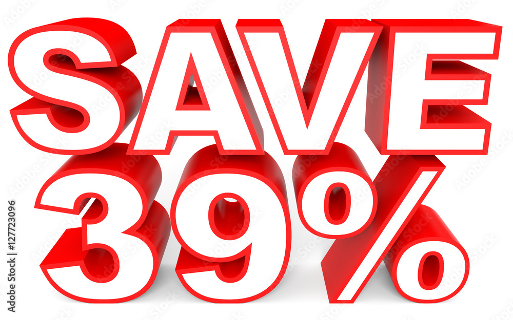 Discount 39 percent off. 3D illustration on white background. Discount 39 percent off. 3D illustration on white background.