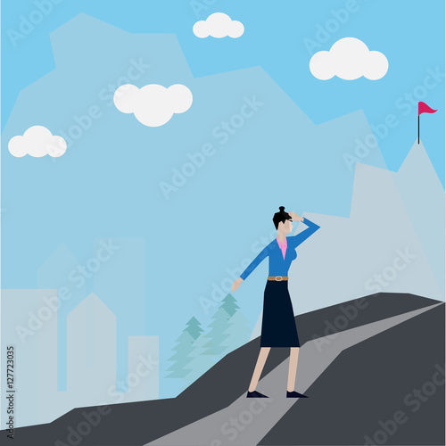 Business success, woman's workers walk along the way go to succe