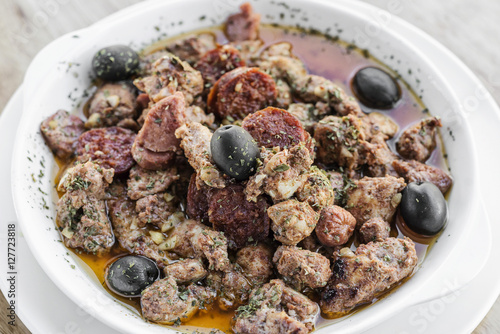 pica pau portuguese spicy sauce pork and sausage tapas snack