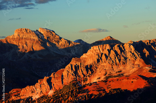 Sunset light over the Dolomites Mountains, Italy, Europe