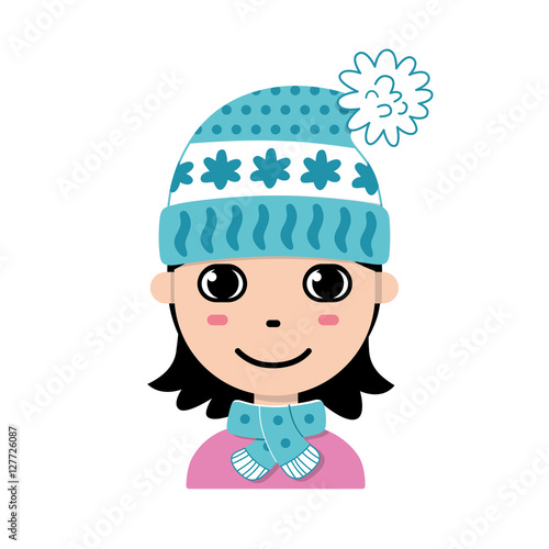 Girl in winter knitted hat and scarf. 