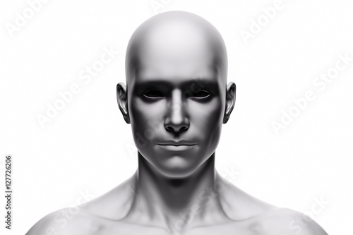 Generic human man face, front view. Futuristic photo