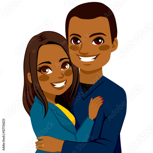 African American couple hugging together dating on Saint Valentine Day
