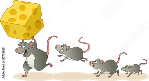Winner of the rat race leads a pack of sad, hungry, envious rodents to victory. Vector illustration
