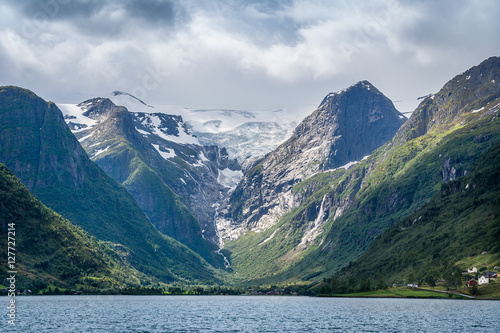 Briksdalsbreen glacier view from the fjord. © AlexanderNikiforov