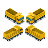 Flat isometric empty Tipper isolated vector 3d Cargo Delivery