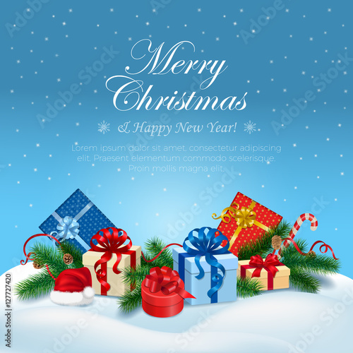 Merry Christmas Happy New Year gift box vector. Winter holiday