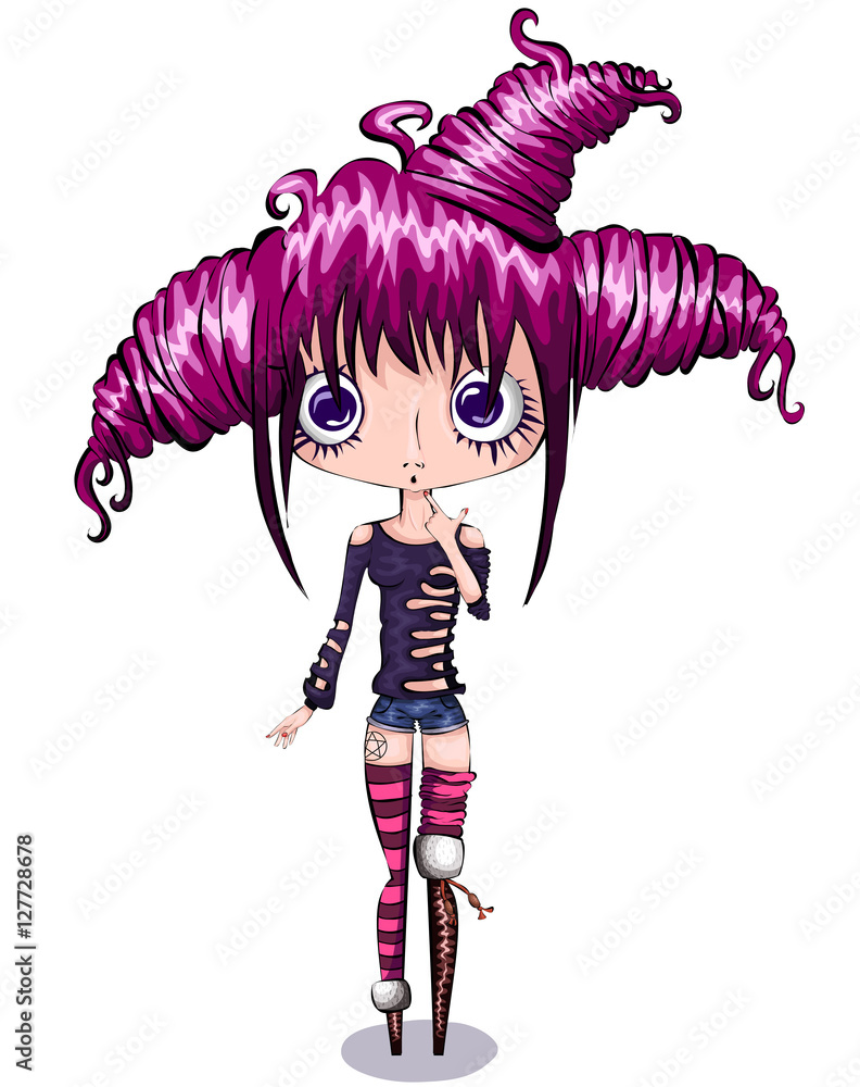 Cute little cartoon girl with pink hair. Character anime vector Stock  Vector | Adobe Stock