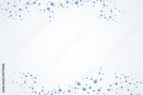 Structure molecule and communication. Dna, atom, neurons. Scientific concept for your design. Connected lines with dots. Medical, technology, chemistry, science background. Vector illustration.