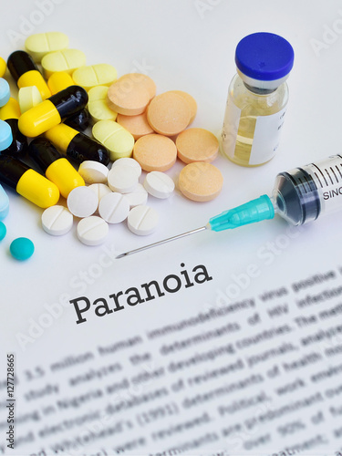 Drugs for paranoia treatment, medical concept 