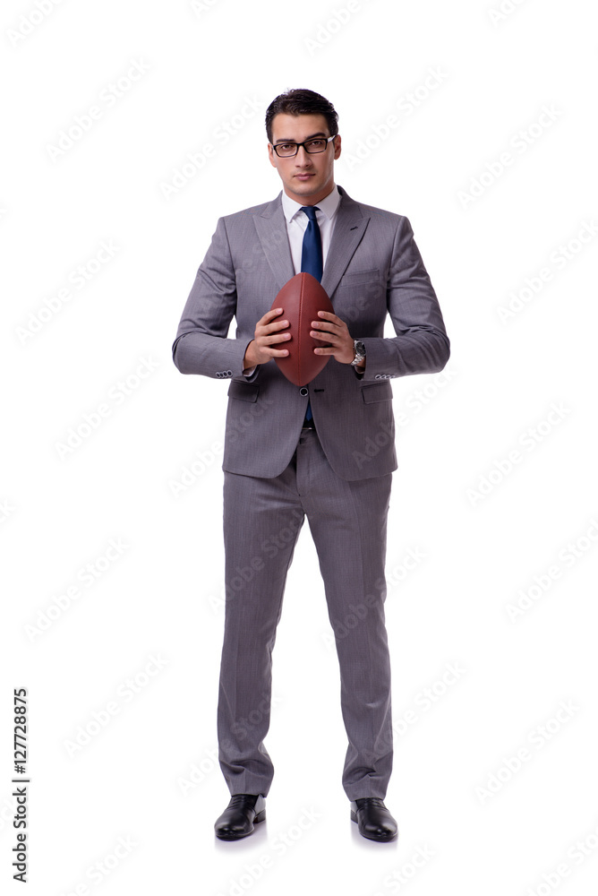 Businessman with american football isolated on white Businessman with american football isolated on white