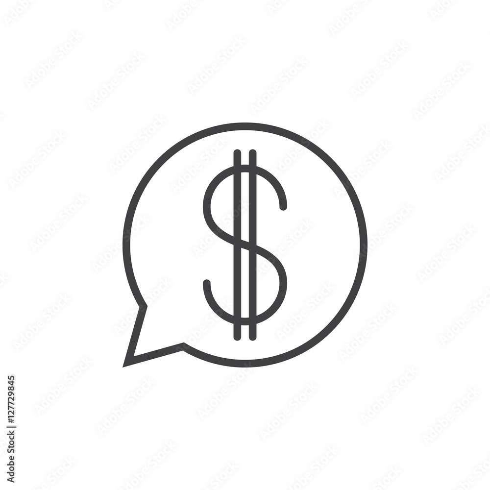 Speech bubble with dollar sign line icon, outline vector symbol, linear pictogram isolated on white. logo illustration Speech bubble with dollar sign line icon, outline vector symbol, linear pictogram isolated on white. logo illustration