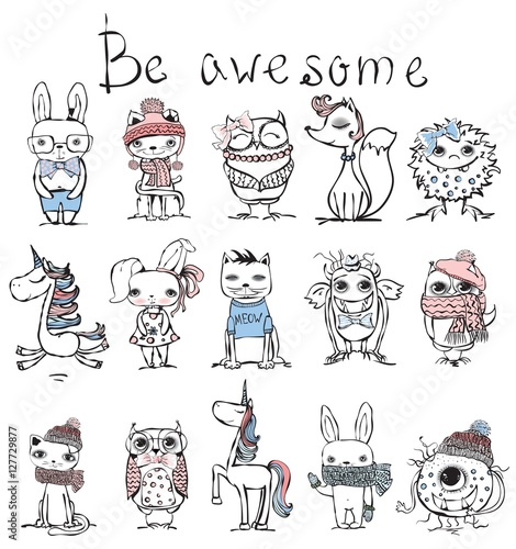 Cute hipster animals