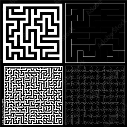 Collection of maze with solution. Vector Labyrinth set.