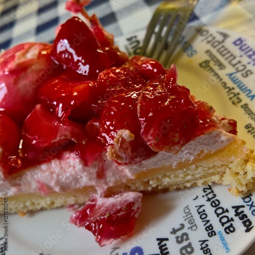 A tasty fresh strawberry pie. photo