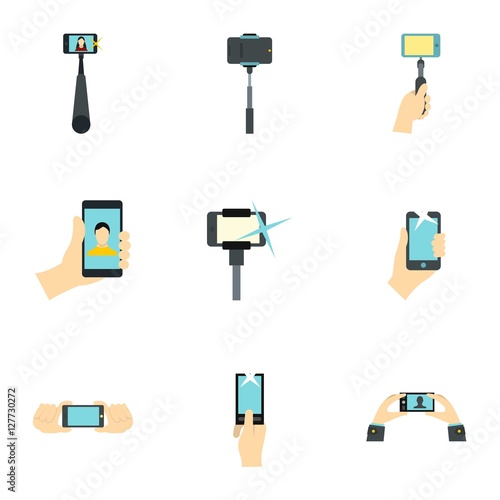 Selfie icons set. Flat illustration of 9 selfie vector icons for web