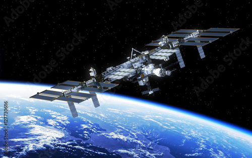 Fototapeta Naklejka Na Ścianę i Meble -  International Space Station Orbiting Earth