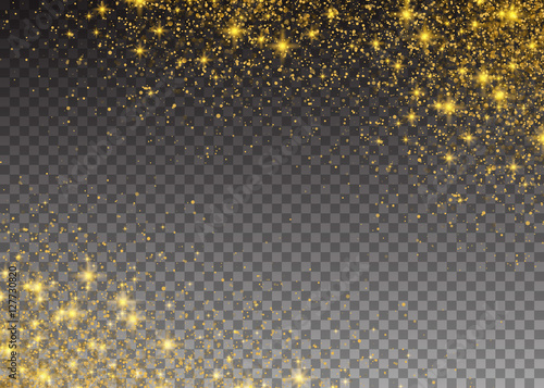 Glitter particles effect. Gold glittering Space star dust trail sparkling particles on transparent background. Vector illustration