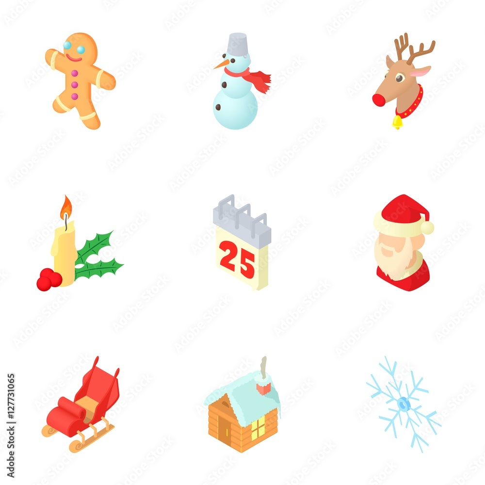 December holiday icons set. Cartoon illustration of 9 december holiday vector icons for web