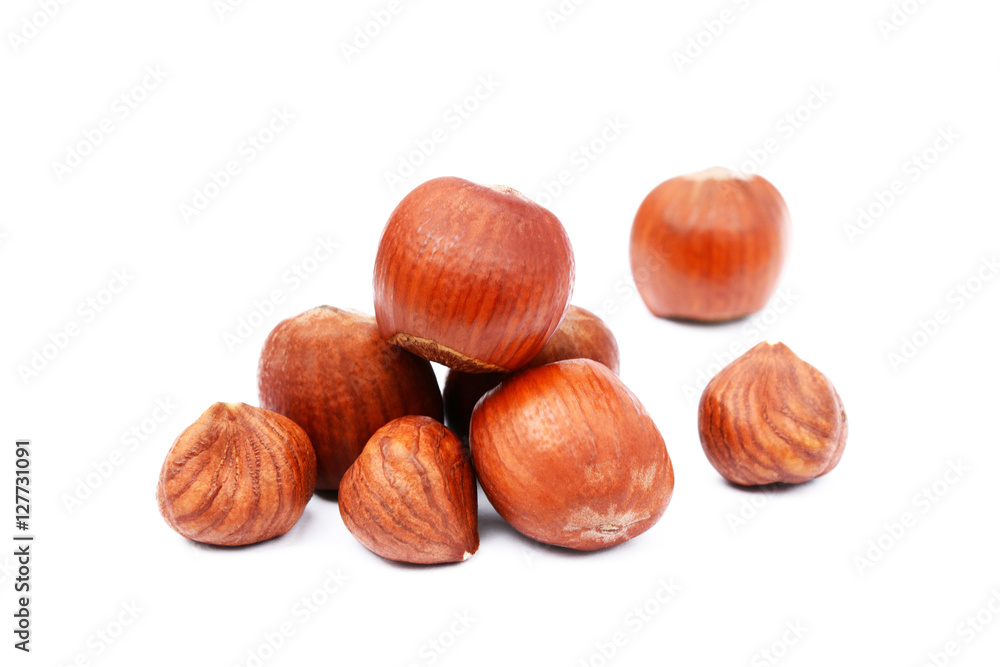 Group hazelnuts isolated on white background Group hazelnuts isolated on white background