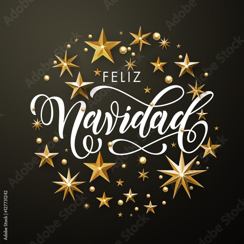 Spanish Merry Christmas Feliz Navidad gold glitter stars greeting card