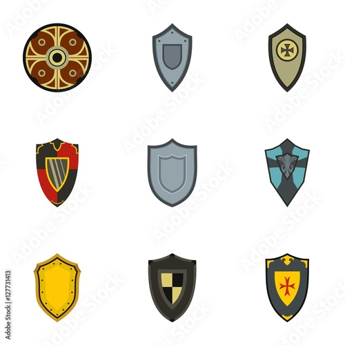Army shield icons set. Flat illustration of 9 army shield vector icons for web
