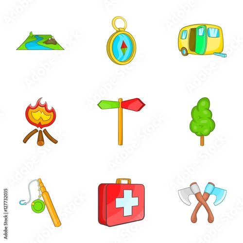 Encampment icons set. Cartoon illustration of 9 encampment vector icons for web
