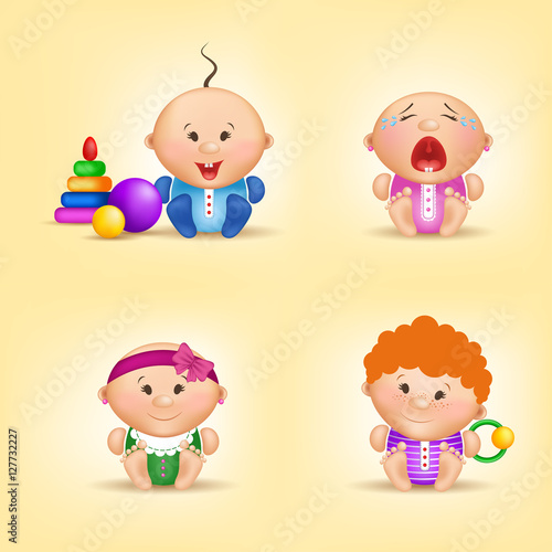 Beautiful children vector illustration. Cute children. Children emotions.