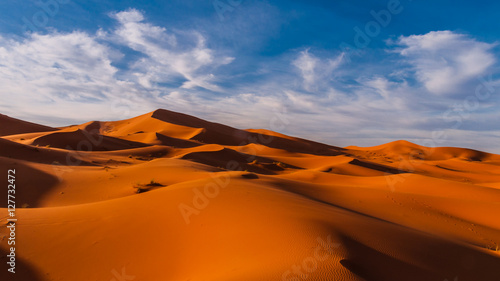 Abendstimmung über den Dünen der Sahara bei Merzouga (Erg Chebbi); Marokko © majonit