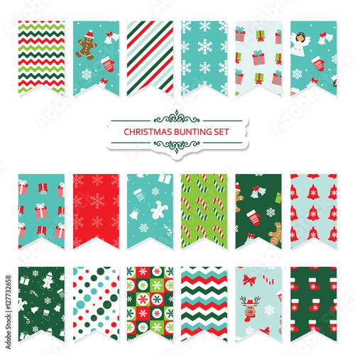 Christmas festive bunting flags set.