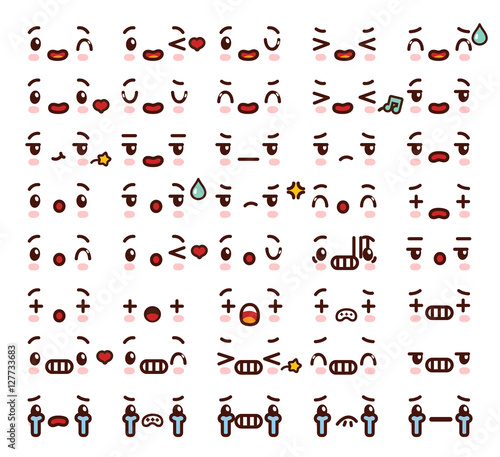 Collection of cute lovely kawaii emoticon emoji Doodle cartoon f