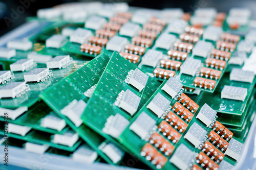Bild auf Leinwand Closeup of electronic circuit board , macro shot of the back side of a circuit b