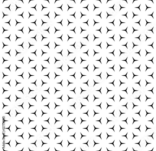 Vector seamless pattern, minimalist monochrome geometric texture. Simple illustration of windmills, propellers. Black & white background. Design element for printing, stamping, digital, decoration