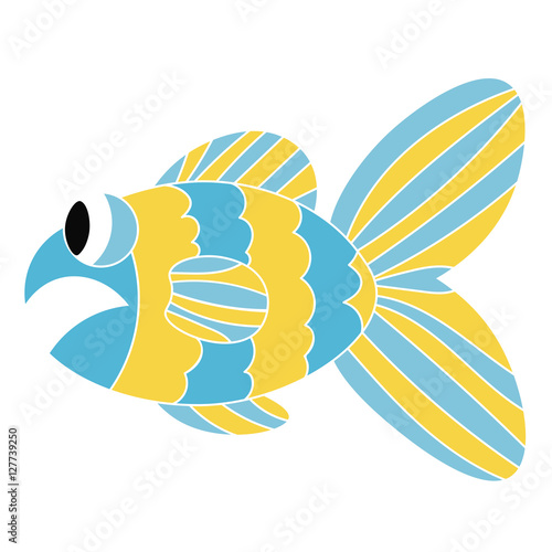 Cartoon colorful sad fish isolated on white background. Fish's mouth opened in shock. Vector illustration.
