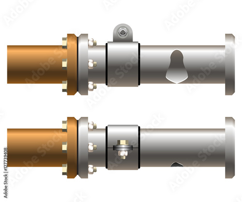Illustration pipeline, flanges connection and hose clamp. Realis