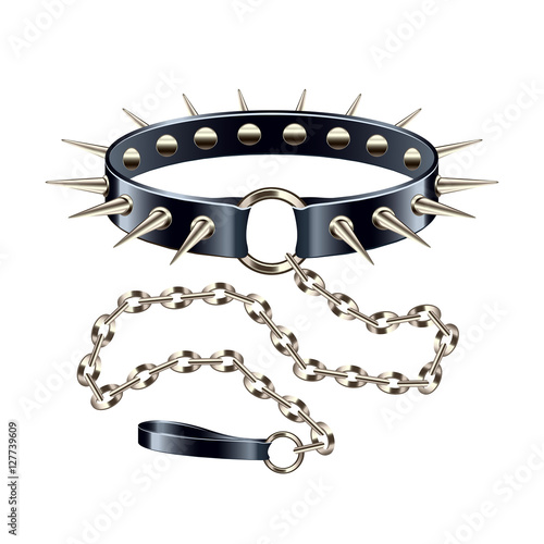 Collar with spikes on chain isolated vector