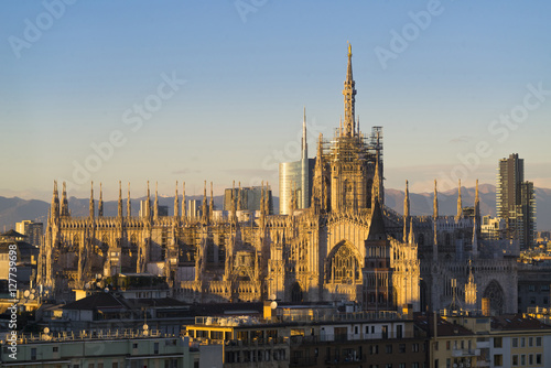 Wallpaper Mural Duomo di Milano with Milan Skyline and alps on background at daw Torontodigital.ca