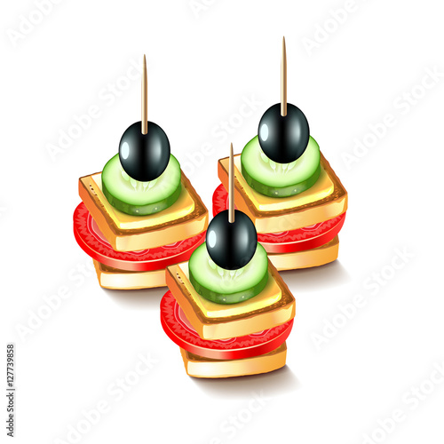 Canapes with olives isolated on white vector