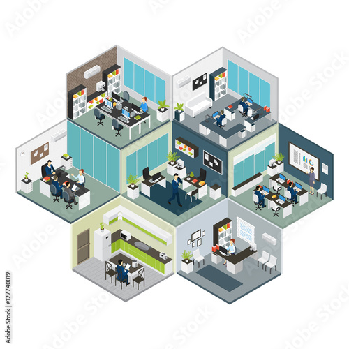 Isometric Office Different Floors Composition