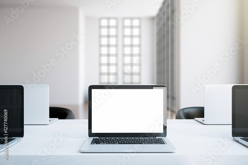 Workplace with blank laptop © peshkova
