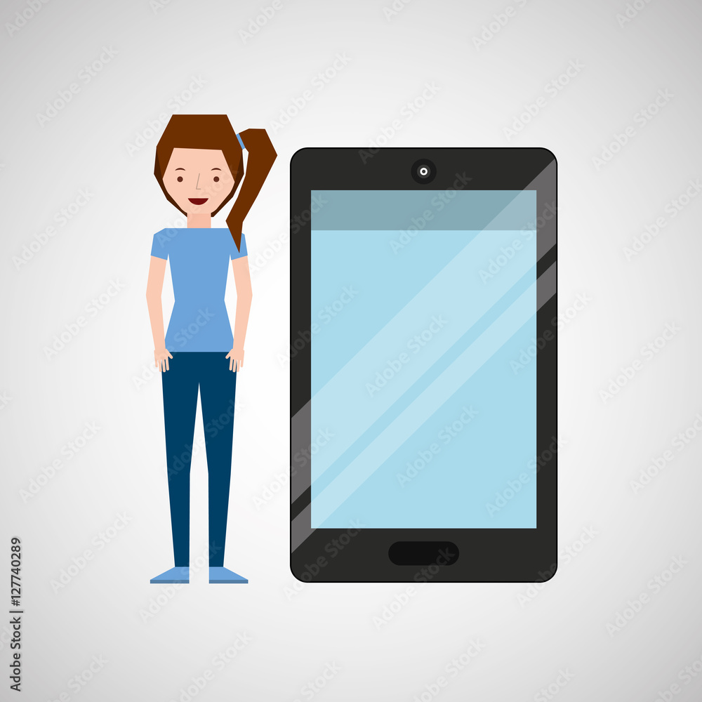 cartoon girl and smart phone touchscreen vector illustration eps 10 cartoon girl and smart phone touchscreen vector illustration eps 10