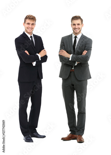 portrait in full growth - two smiling and successful business pa