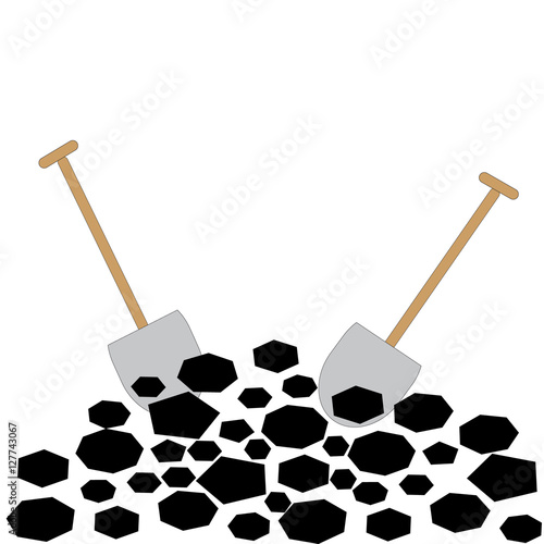Coal with shovels on white background.