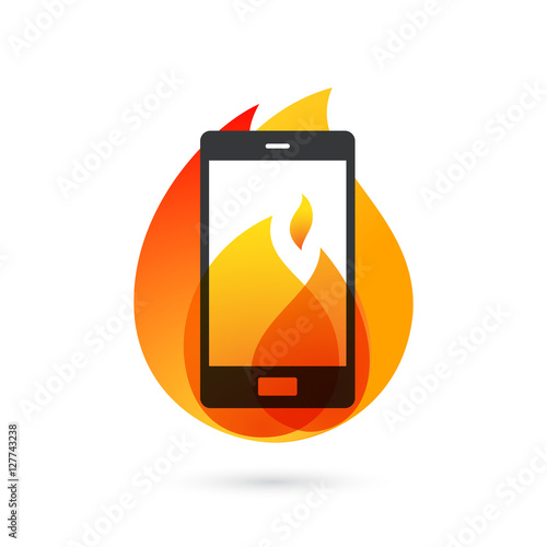Smartphone explosion with burning fire