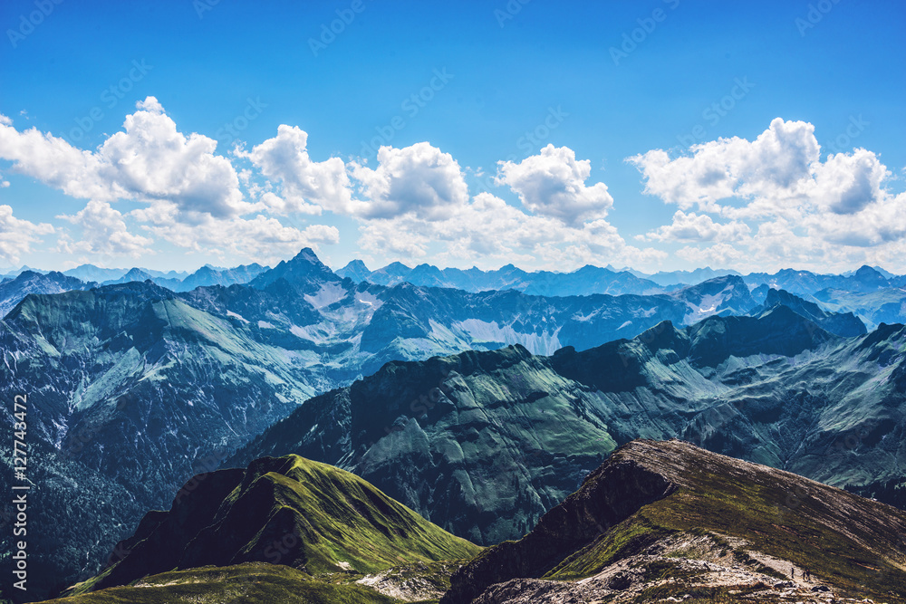 Scenic vista of white clouds over the German Alps