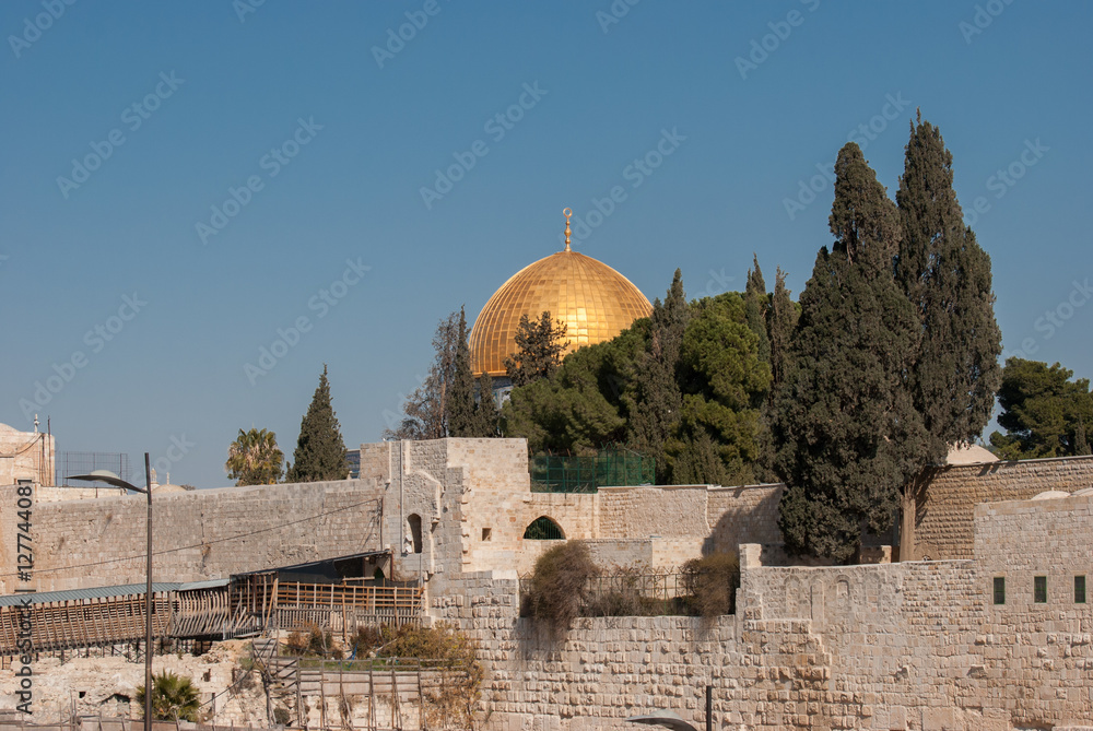 Golden dome of the Rock and Gates of the Temple Mount. Jerusalem. Israel