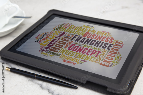 tablet with Franchise word cloud
