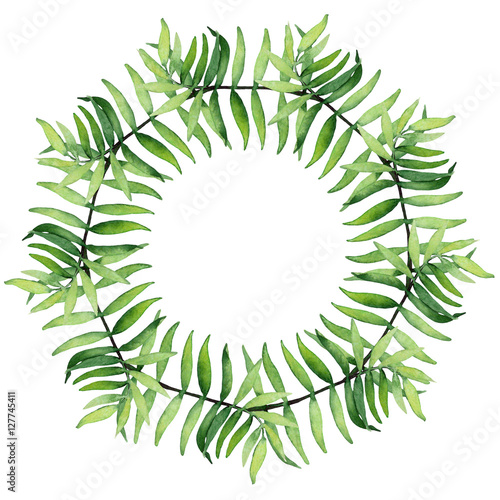 Round Wreath with Watercolor Bright Green Fern