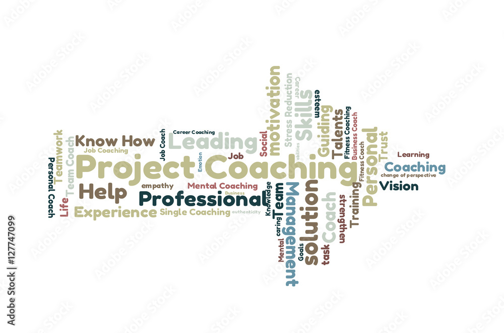 Project coaching word cloud shaped as a arrow