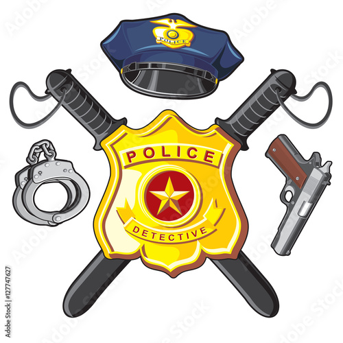 Badge, handgun and batons police